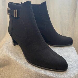 Stuart Weisman Black Gortex Booties with buckle, size 10